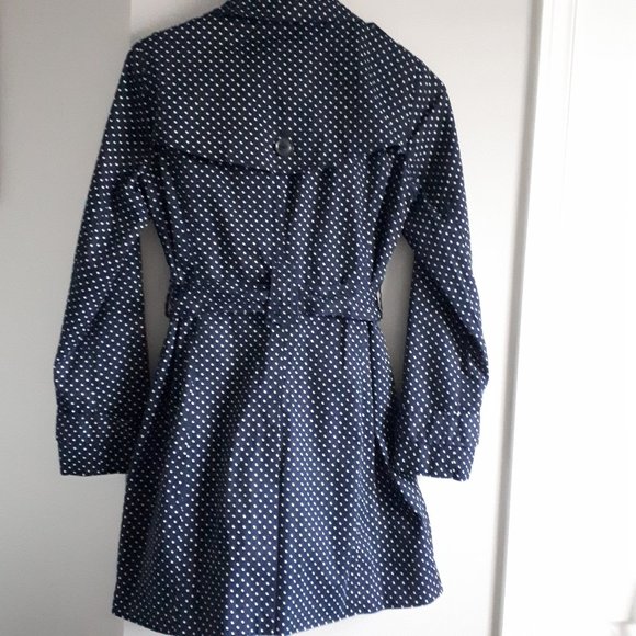 London Fog Trench Coat Navy Blue Polka Dot - Picture 5 of 11